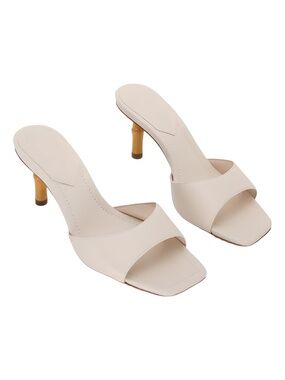 Schutz Leena Bamboo Egg Shell Beige Square Toe 2.5" Heel Sandals Size 7M